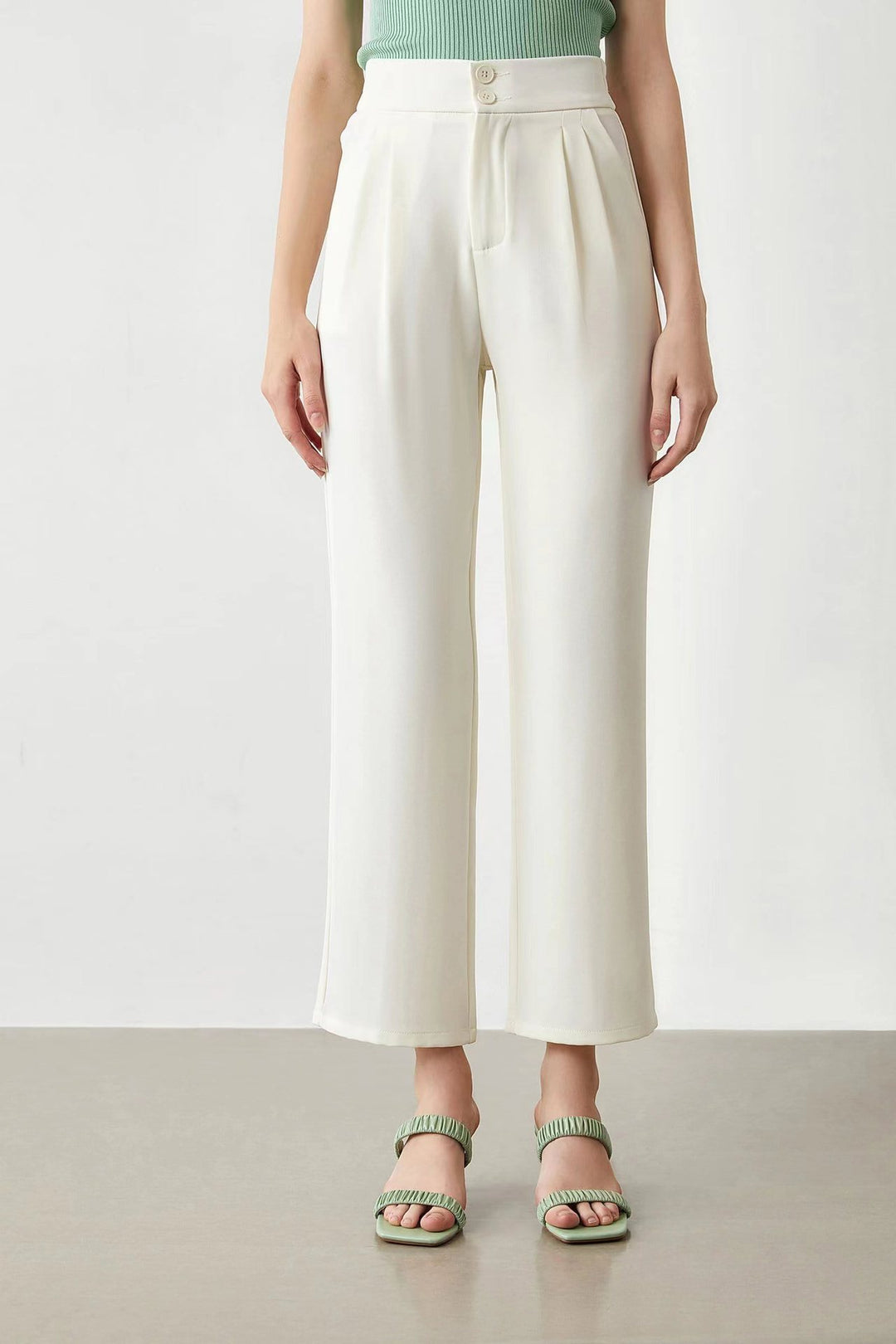Damen elegante weite Stoffhose mit Bundfalten und hohem Taillenbündchen R&B
