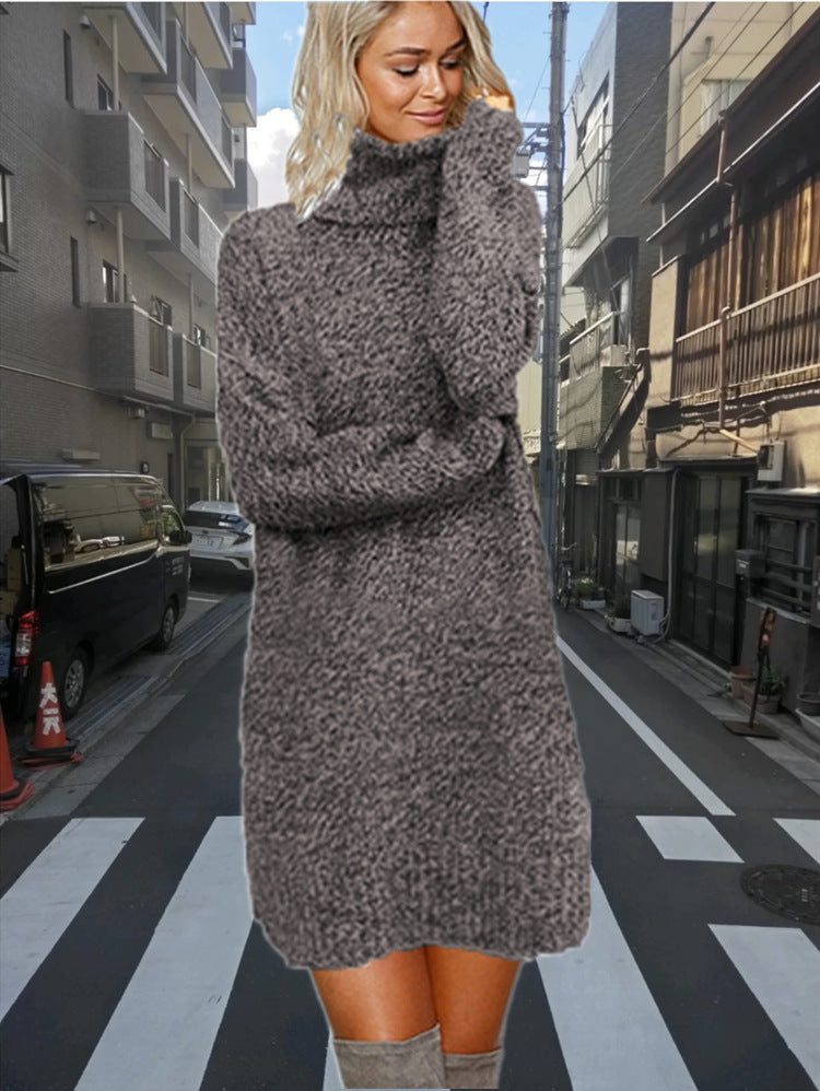Damen Strickkleid mit hohem Kragen aus kuscheligem Material R&B