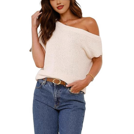 Damen lässiges Oversized Strickoberteil mit offener Schulterpartie R&B