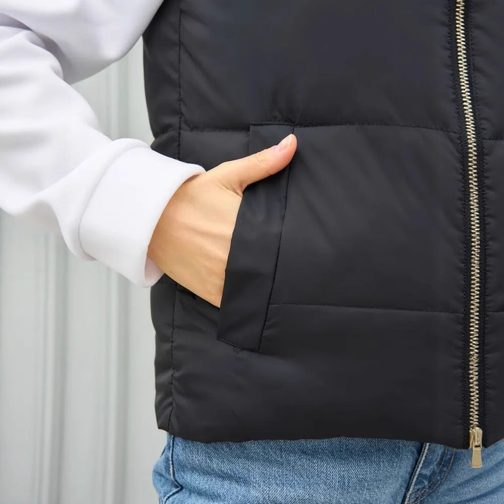 Damen elegante Steppweste mit hohem Kragen und praktischen Taschen R&B