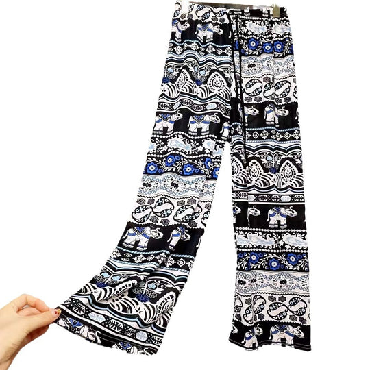 Damen Lässige Palazzo-Hose mit Elefantenmuster und elastischem Bund R&B