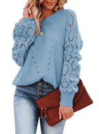 Damen Strickpullover mit dekorativer Lochmusterung und weiten Ärmeln R&B