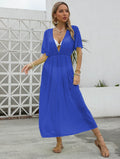 Damen elegantes Maxi-Kleid mit tiefem V-Ausschnitt und fließendem Rock R&B