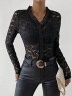 Damen elegante Spitzenbluse mit Rüschendetails R&B