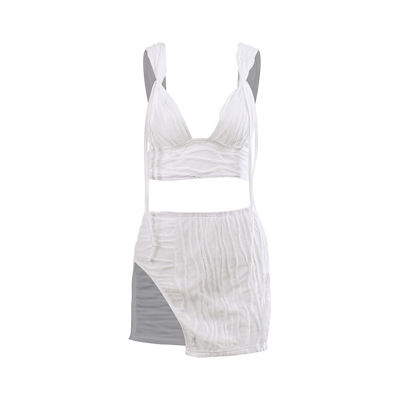 Damen Two-Piece Lounge-Set mit schulterfreiem Design und Rüschendetails R&B