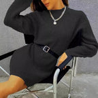 Damen Oversized Strickkleid mit weitem Rundhalsausschnitt und lässigem Schnitt R&B