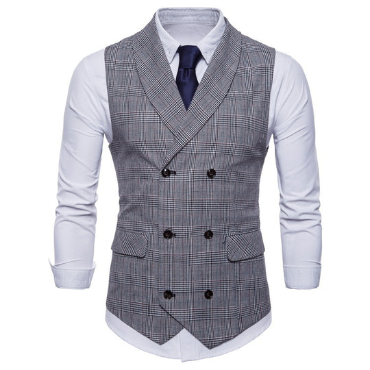 Herren elegante Karoblazer-Weste mit doppelter Knopfleiste und feiner Struktur R&B