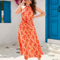 Damen Maxikleid mit floralem Muster und elastischem Taillenband R&B
