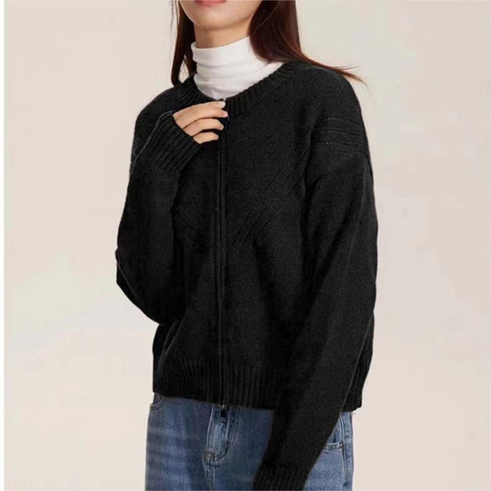 Damen kuschelige Strickjacke mit modernem Reißverschluss und feinem Strukturdesign R&B
