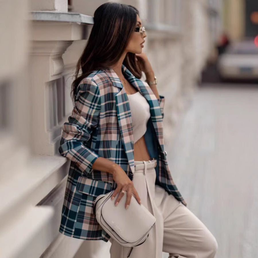 Damen Karierter Blazer mit klassischen Details R&B