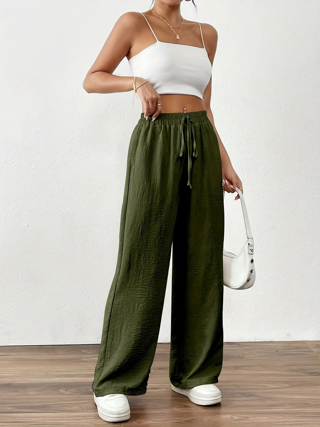 Damen Weit geschnittene Sommerhose mit elastischem Bund und Kordelzug R&B