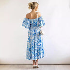 Damen Maxi Kleid mit ausgefallenem Off-Shoulder Design und voluminösen Ärmeln R&B
