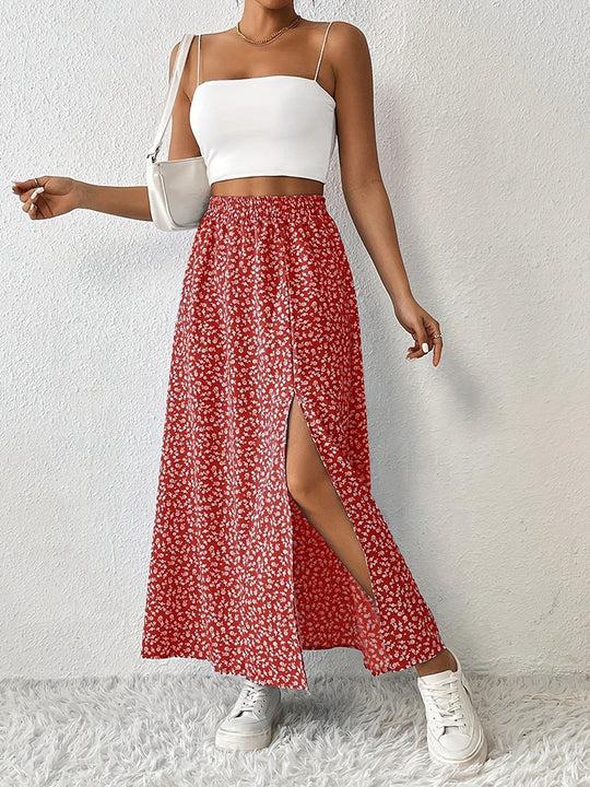 Damen Maxirock mit elegantem Schlitz und floralem Muster R&B