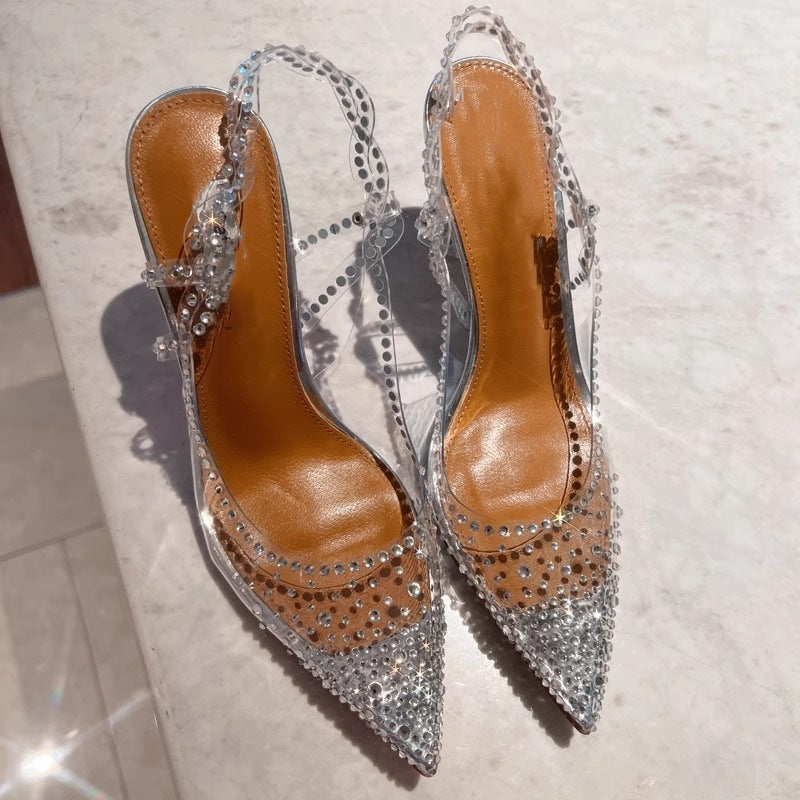 Damen High Heel Schuhe mit transparentem Riemendesign und funkelnden Strassakzenten R&B