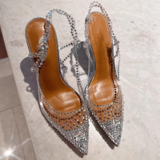 Damen High Heel Schuhe mit transparentem Riemendesign und funkelnden Strassakzenten R&B