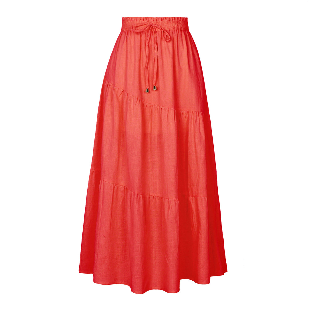Damen langer Rock mit schwingenden Volants und elastischem Taillenbund R&B