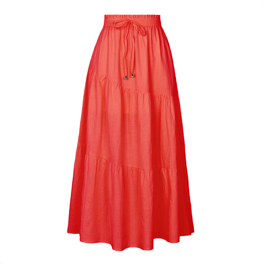 Damen langer Rock mit schwingenden Volants und elastischem Taillenbund R&B