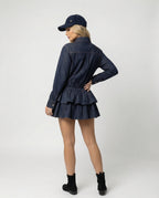 Retro Denim Hemdkleid Minirock mit Rüschen und Taillierung