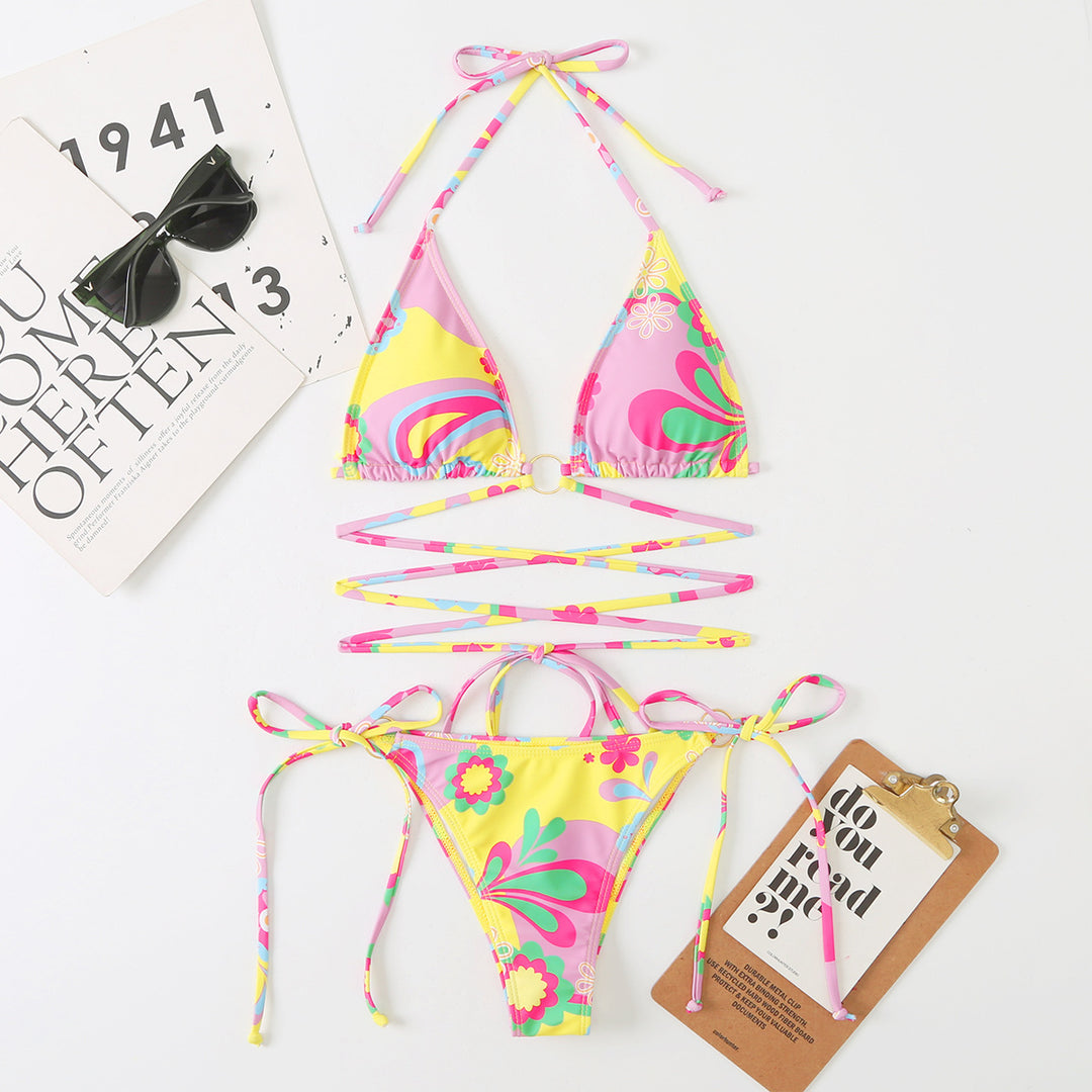 Damen Triangel-Bikini-Set mit verstellbaren Trägern und floralem Design R&B