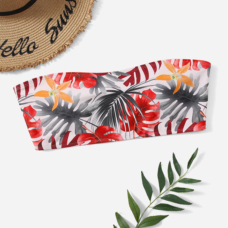 Damen Bandeau-Bikini-Oberteil mit floralen Akzenten und elastischem Bund R&B