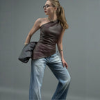 Damen asymmetrisches Top mit innovativem Drapierungsdesign R&B