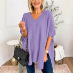 Damen Strickponcho mit V-Ausschnitt und lässigem Schnitt