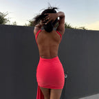 Damen figurbetontes Mini-Kleid mit eleganten Drapierungen und raffiniertem Bund R&B