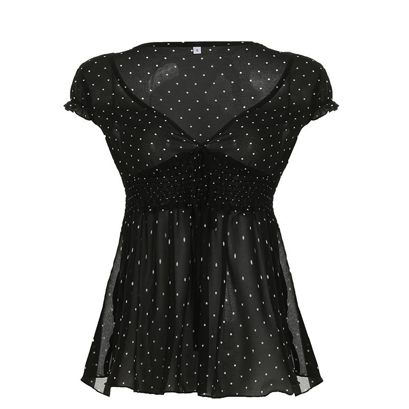 Damen Verspieltes Polka-Dots Blusenshirt mit Rüschendetails R&B