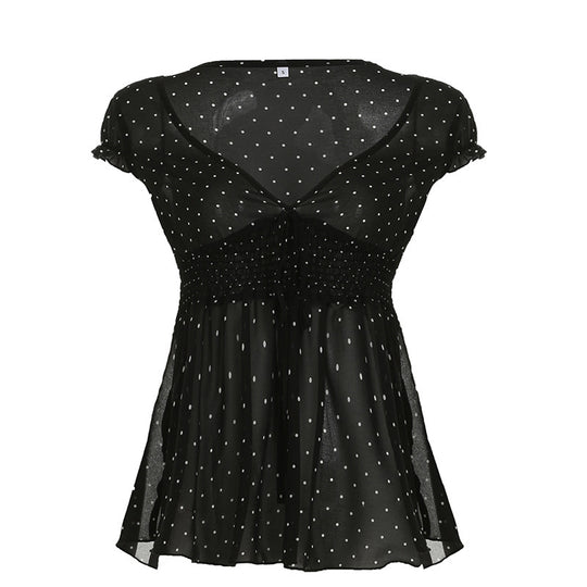 Damen Verspieltes Polka-Dots Blusenshirt mit Rüschendetails R&B