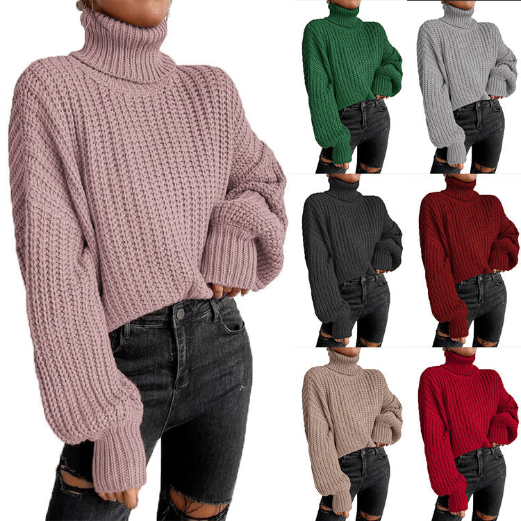 Damen Strickpullover mit hohem Kragen und komfortablem Schnitt R&B