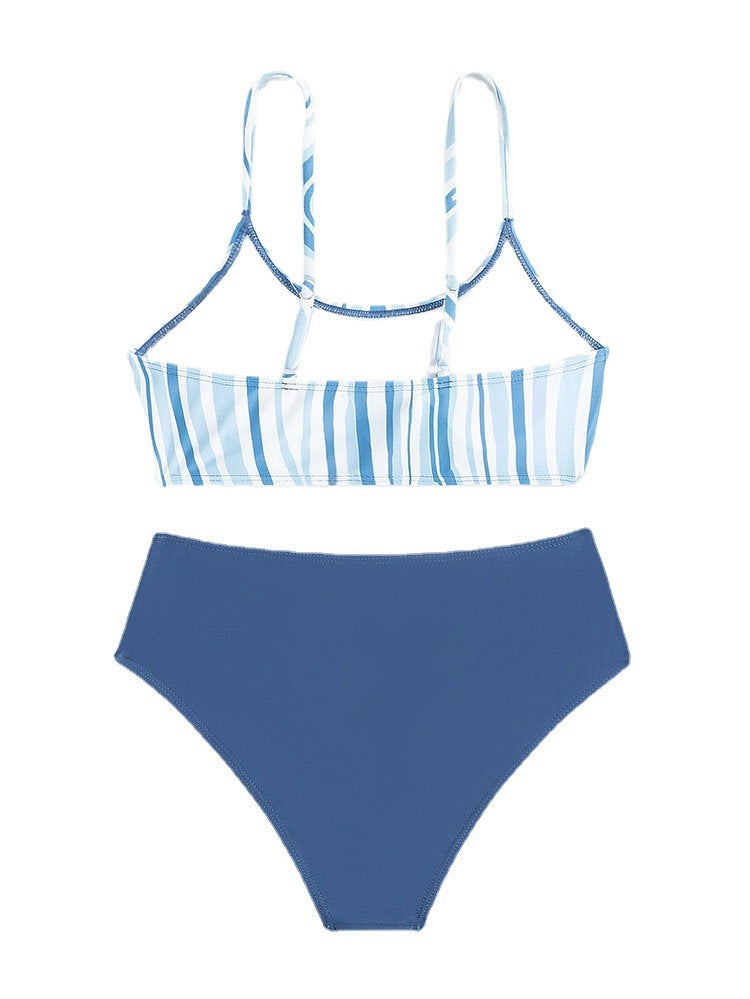 Damen Badeanzug-Set mit stilvollem gestreiften Oberteil und hoch tailliertem Slip