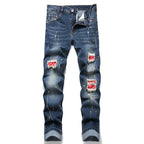 Herren kreative Ripped Jeans mit einzigartigen Farbklecksen R&B