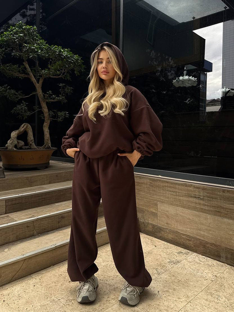 Damen Oversized Sweatset mit Kapuze und elastischen Bündchen R&B