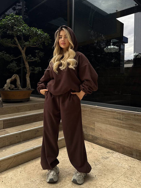 Damen Oversized Sweatset mit Kapuze und elastischen Bündchen R&B