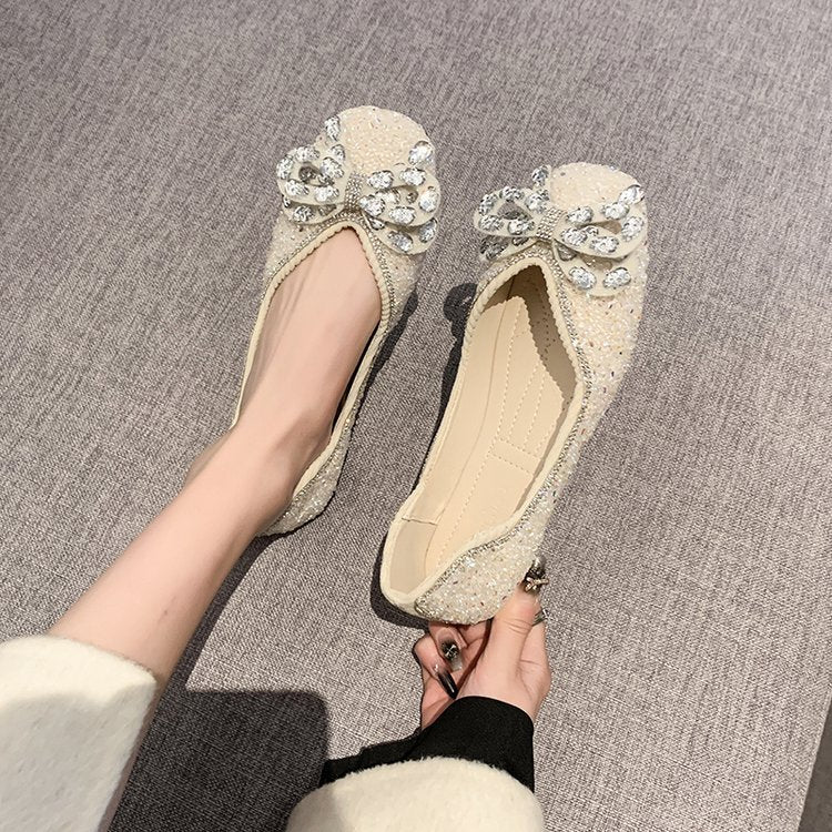 Damen Ballerinas mit funkelnden Strass-Applikationen und elegantem Schleifenakzent