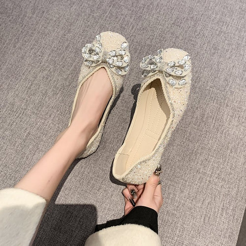 Damen Ballerinas mit funkelnden Strass-Applikationen und elegantem Schleifenakzent R&B