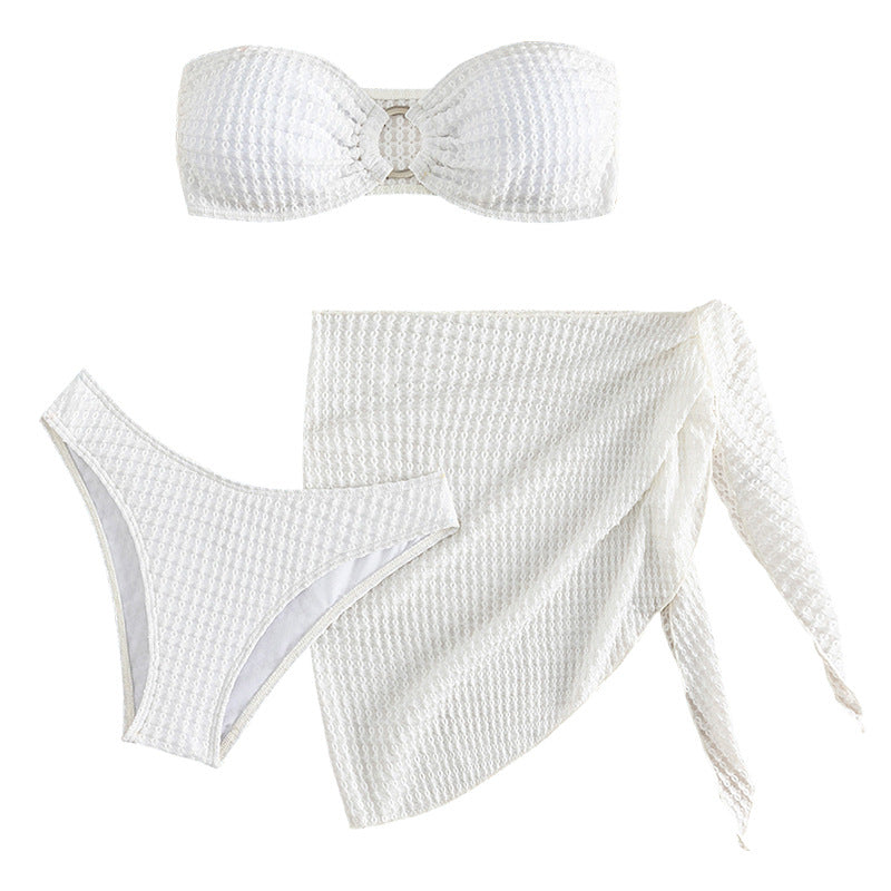 Damen Bandeau-Bikini mit durchbrochenem Design und kombinierbarem Rock R&B