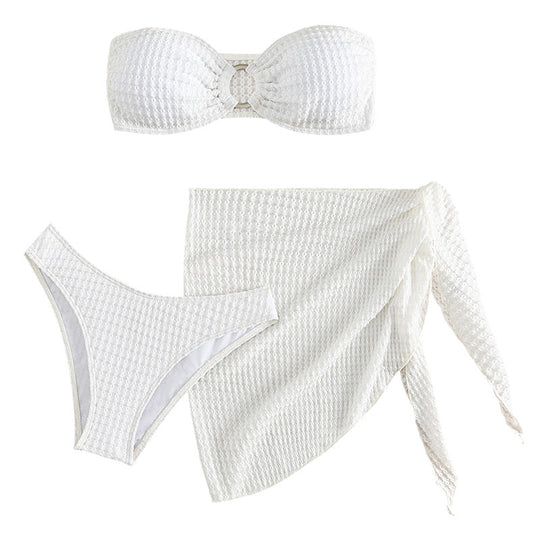 Damen Bandeau-Bikini mit durchbrochenem Design und kombinierbarem Rock R&B