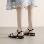 Damen Elegante Fußbett-Sandalen mit dünnen Riemen und modischem Blockabsatz