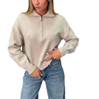 Damen modischer Sweater mit halbem Reißverschluss und weiten Ärmeln