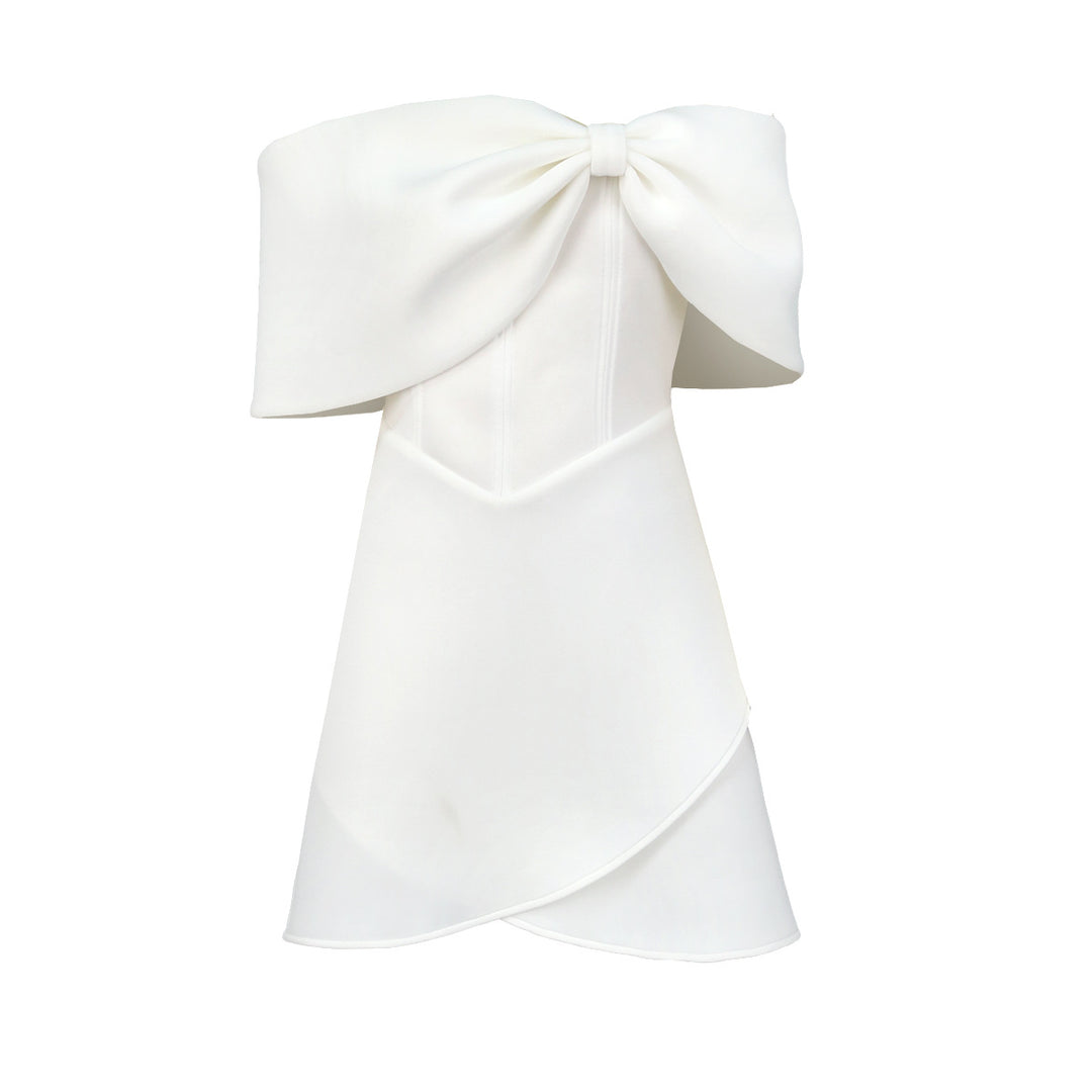 Damen Off-Shoulder Minikleid mit Schleifen-Detail R&B