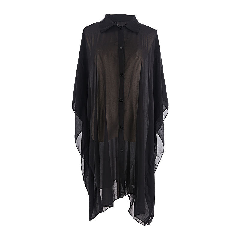 Damen Strandhemd mit transparentem Stoff und klassischem Hemdkragen Heidi Mode