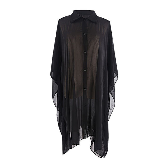 Damen Strandhemd mit transparentem Stoff und klassischem Hemdkragen Heidi Mode