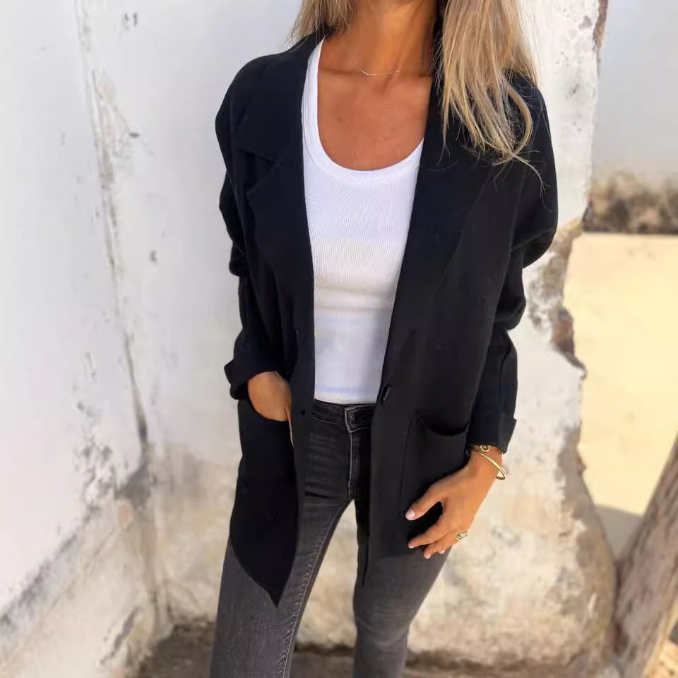 Damen Lässiger Oversize-Blazer mit praktischen Taschen und Knopfverschluss R&B