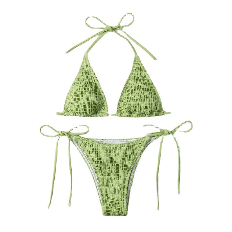 Damen Triangel-Bikini mit feinen Raffung und seitlichen Bindebändern R&B