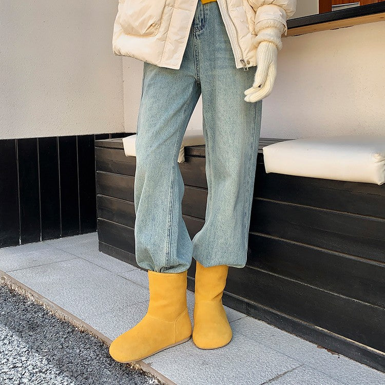 Damen warme Hausschuhstiefel mit flauschigem Innenfutter und hochwertiger Wildlederoberfläche R&B