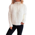 Damen kuscheliger Pullover mit hohem Kragen und Reißverschluss R&B