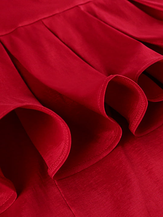 Damen Abendkleid mit asymmetrischem Volant und schwingendem Saum R&B