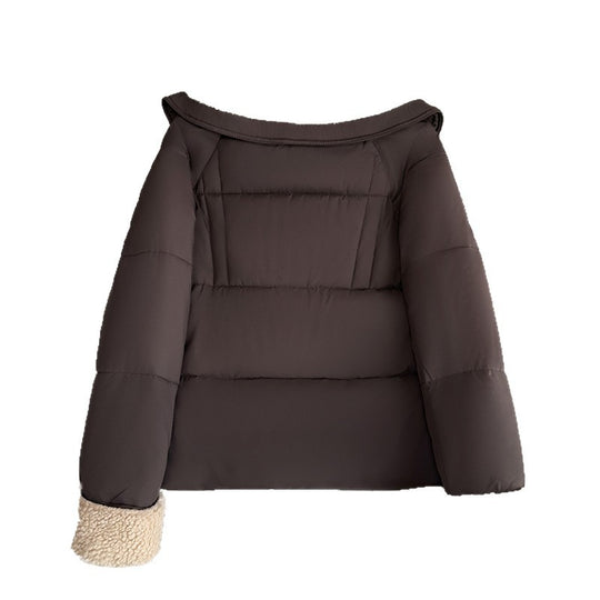 Damen Kurze steppjacke mit oversized Schnitt und Kunstfellkragen R&B