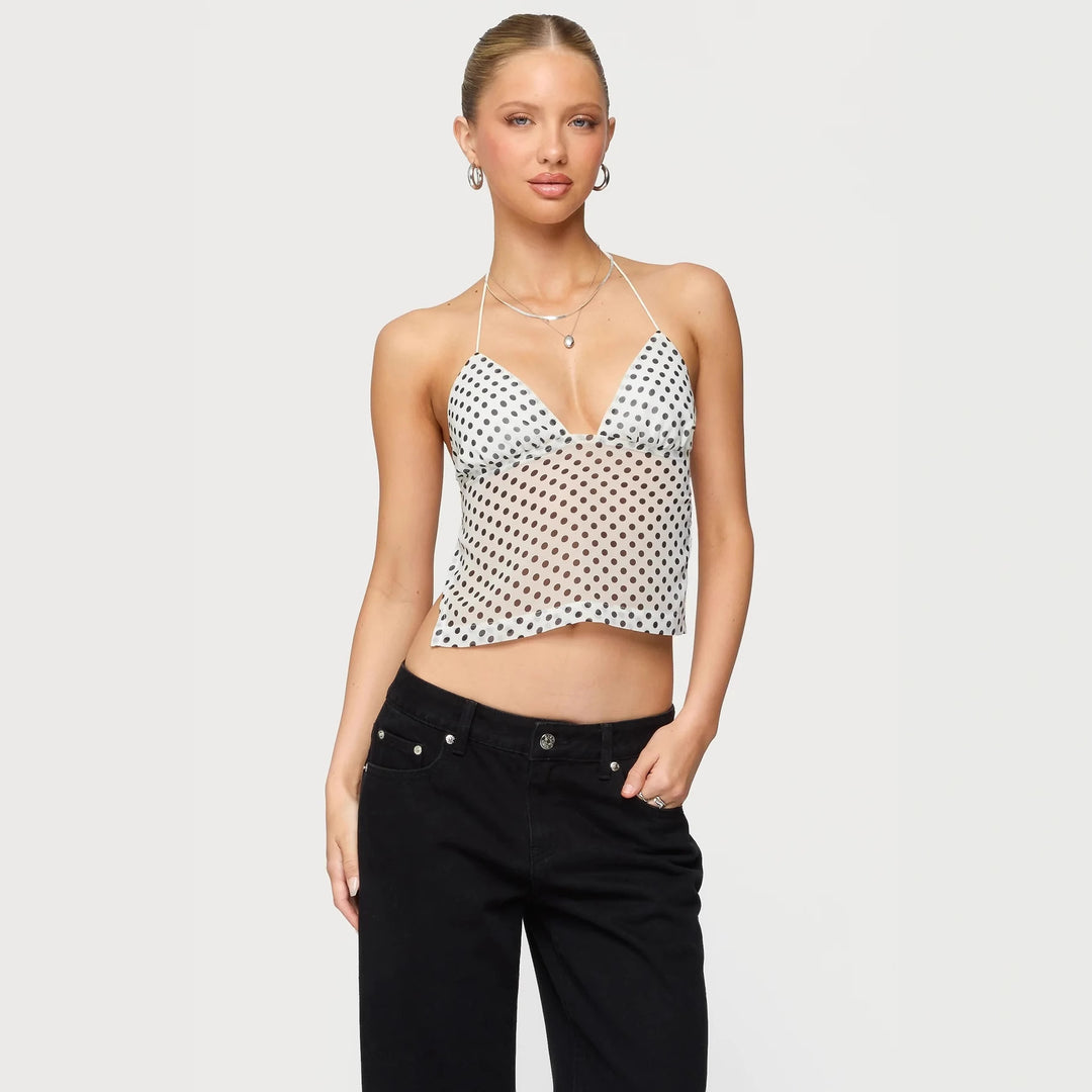 Damen Polka Dot Top mit zarten Trägern und figurbetontem Schnitt R&B